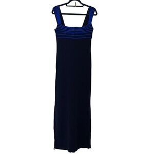 Tadashi Vintage Womens Maxi Dress Gown Size Large Black Royal Blue New